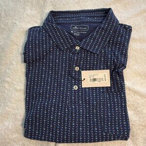 Peter Millar Blue Polo Shirt with Shell Pattern, Chest pocket, XL new with tags
